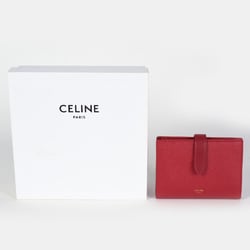 CELINE Medium Strap Wallet Bi-fold Grained Calf Leather Red Women's