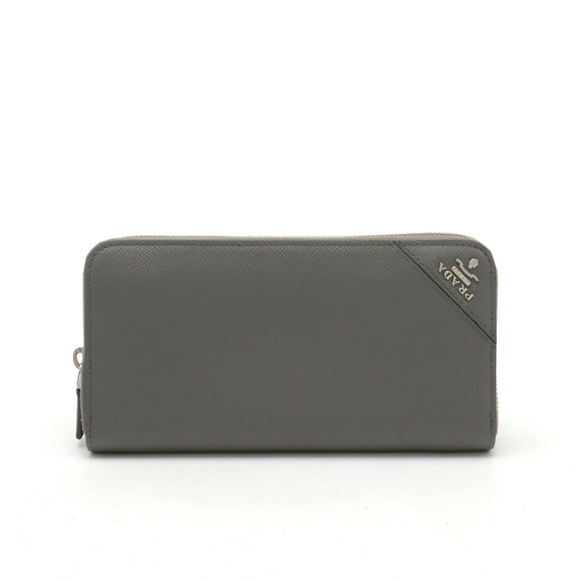 PRADA SAFFIANO Round Long Wallet Leather Grey 2ML317