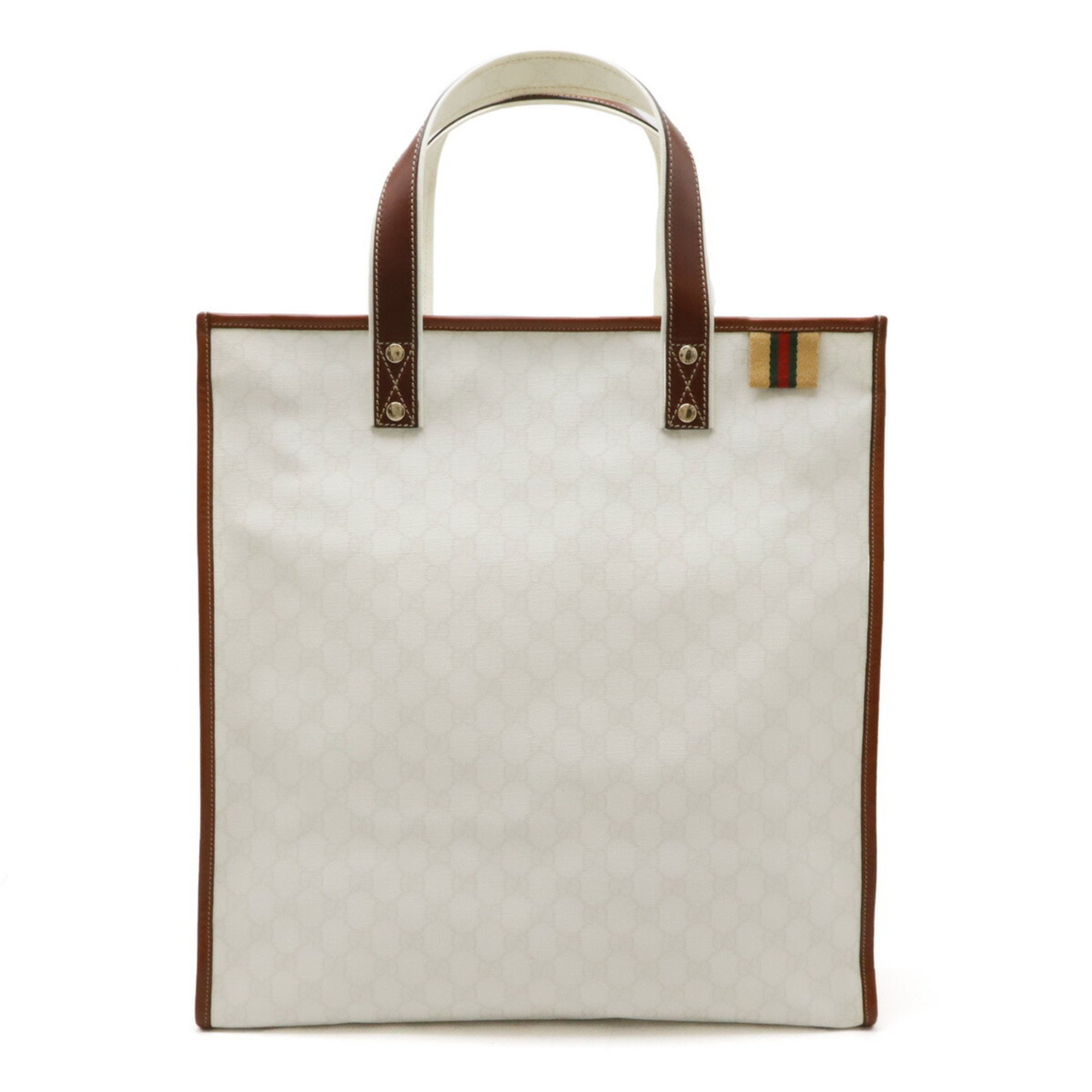 GUCCI GG Supreme Tote Bag Shoulder PVC Leather White Brown 233081