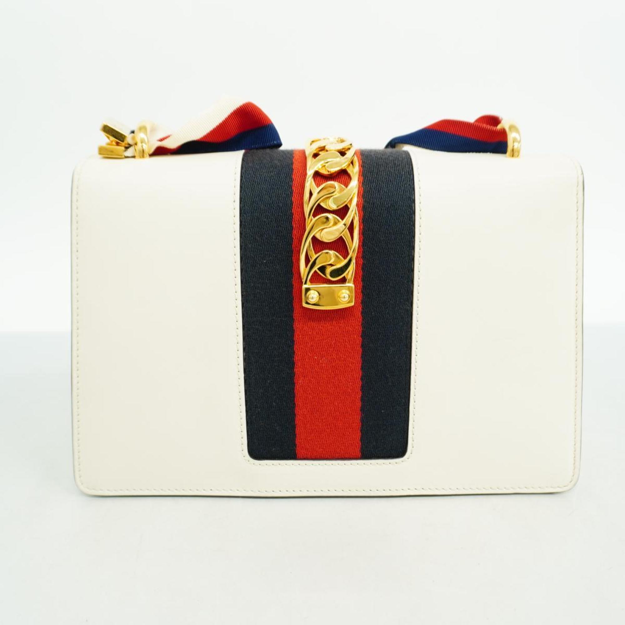 Gucci Shoulder Bag Sherry Line 421882 Leather White Women's