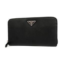 Prada Long Wallet Leather Black Men Women