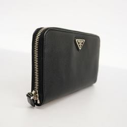 Prada Long Wallet Leather Black Men Women