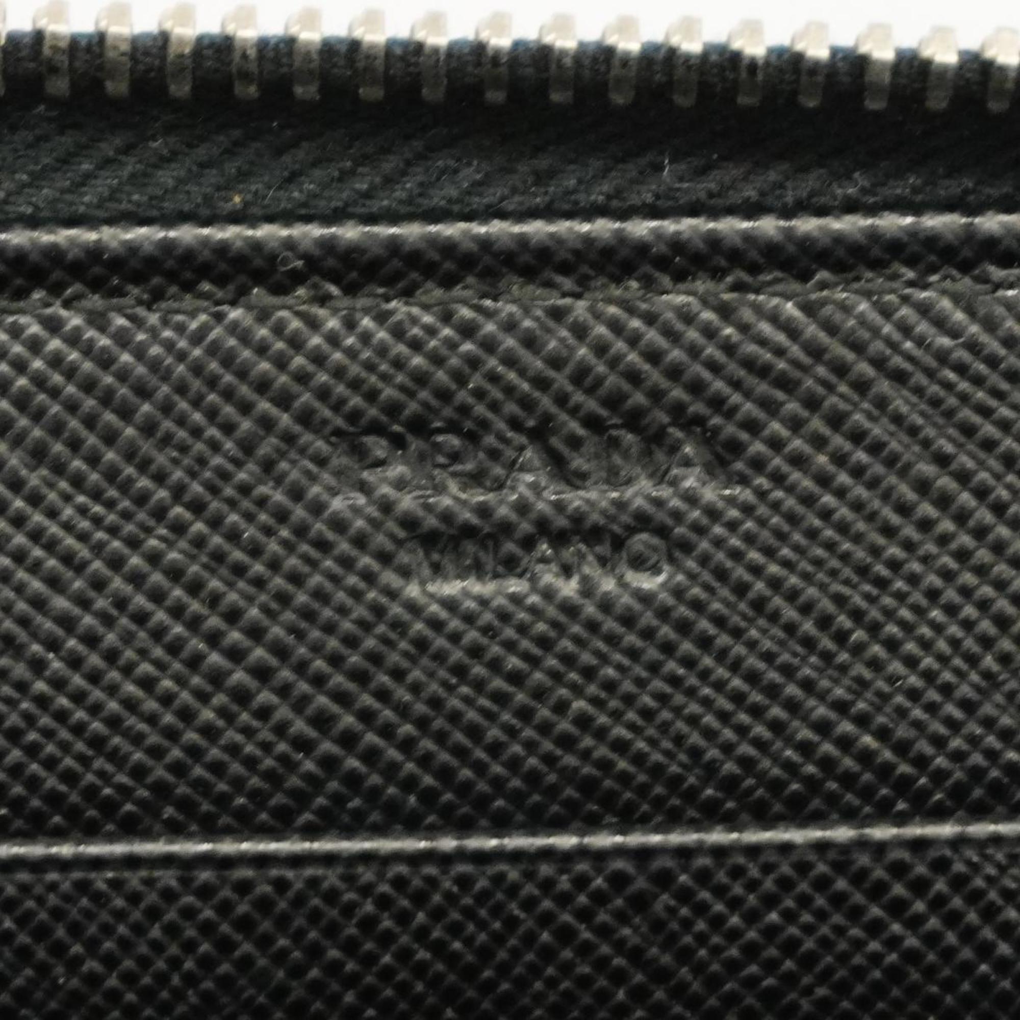 Prada Long Wallet Leather Black Men Women