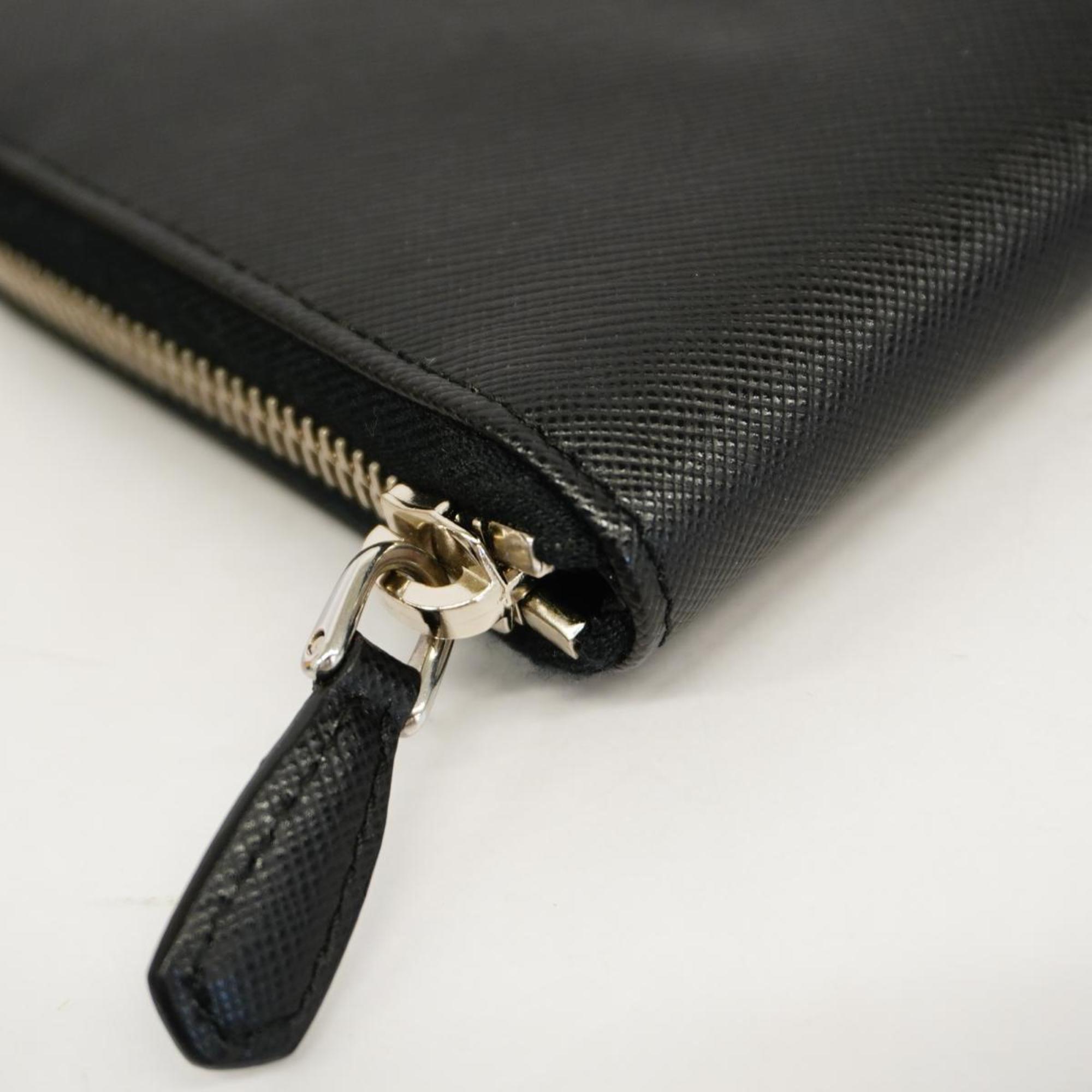 Prada Long Wallet Leather Black Men Women