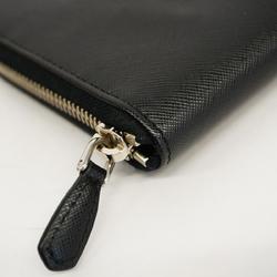 Prada Long Wallet Leather Black Men Women