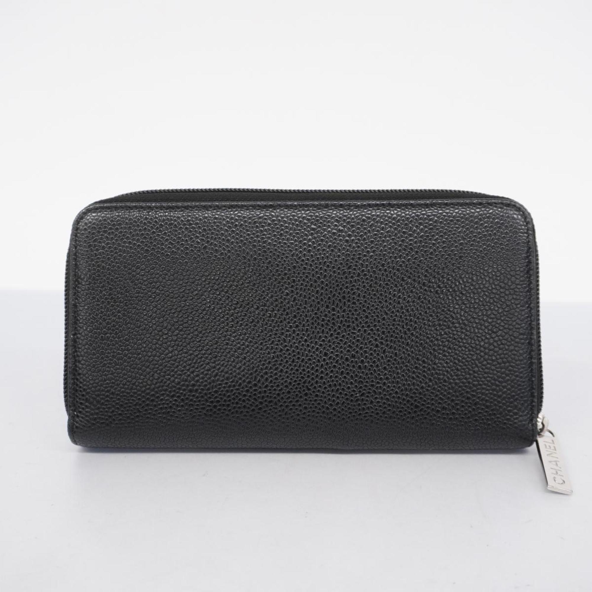 Chanel Long Wallet Caviar Skin Black Women's