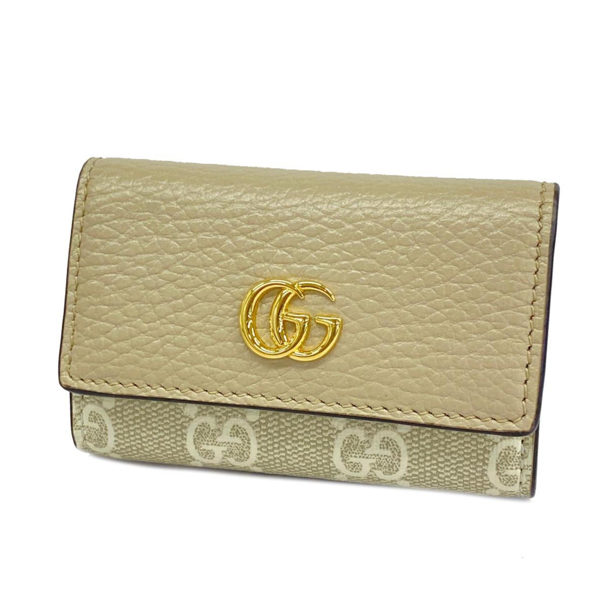 Gucci Key Case GG Marmont Supreme 456118 Leather Beige White Women's