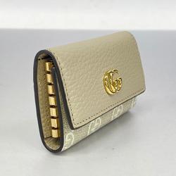 Gucci Key Case GG Marmont Supreme 456118 Leather Beige White Women's