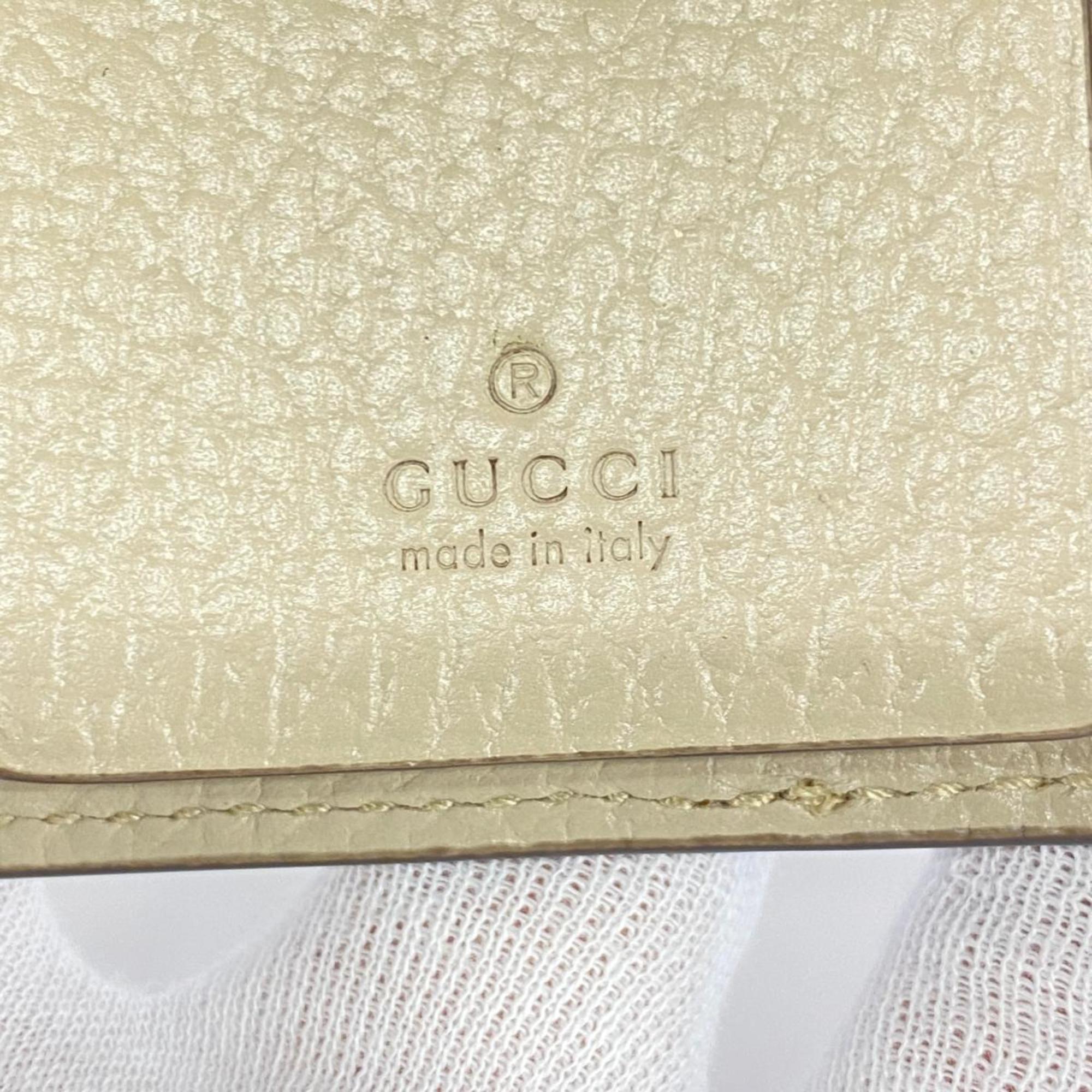 Gucci Key Case GG Marmont Supreme 456118 Leather Beige White Women's