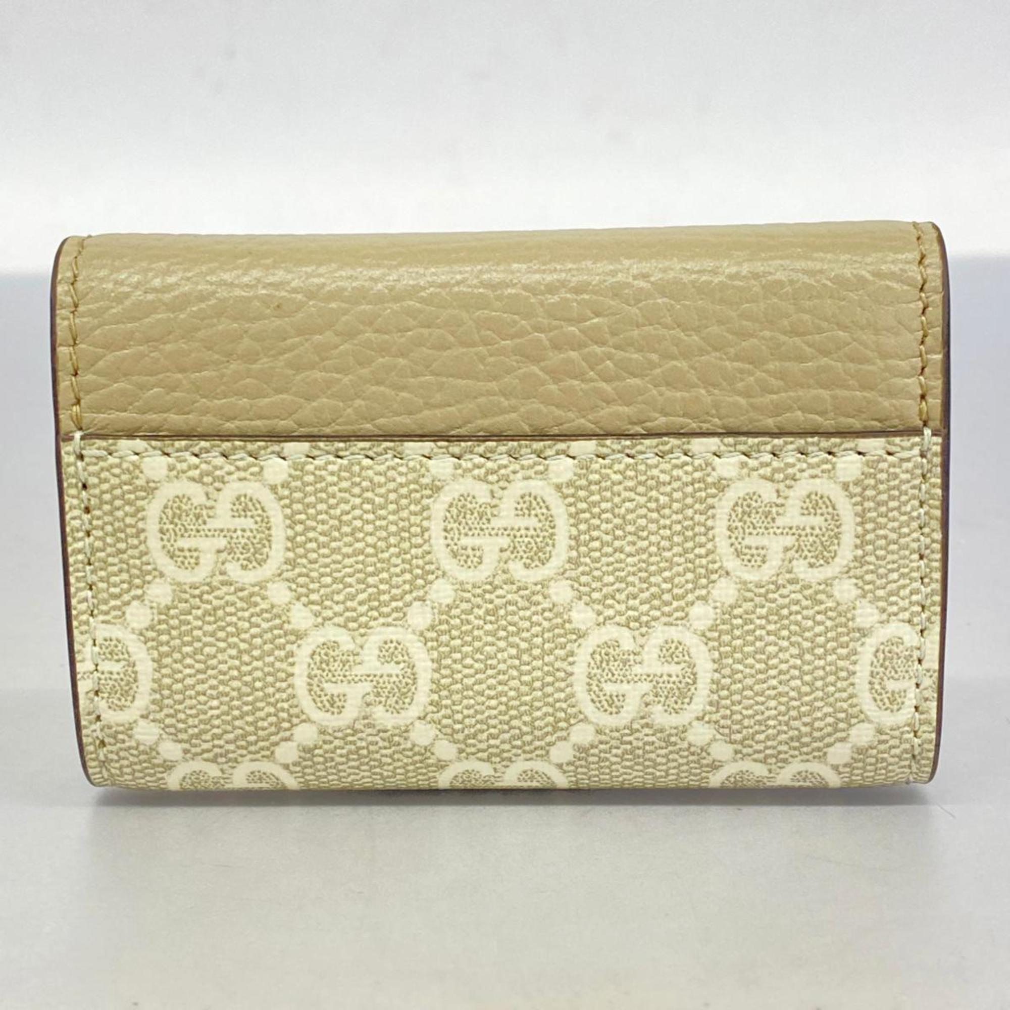 Gucci Key Case GG Marmont Supreme 456118 Leather Beige White Women's