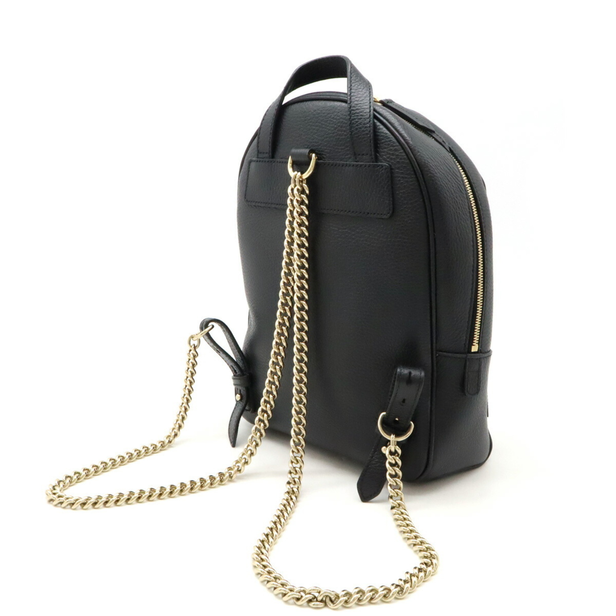 GUCCI Soho Backpack, Chain Shoulder, Leather, Black, 431570