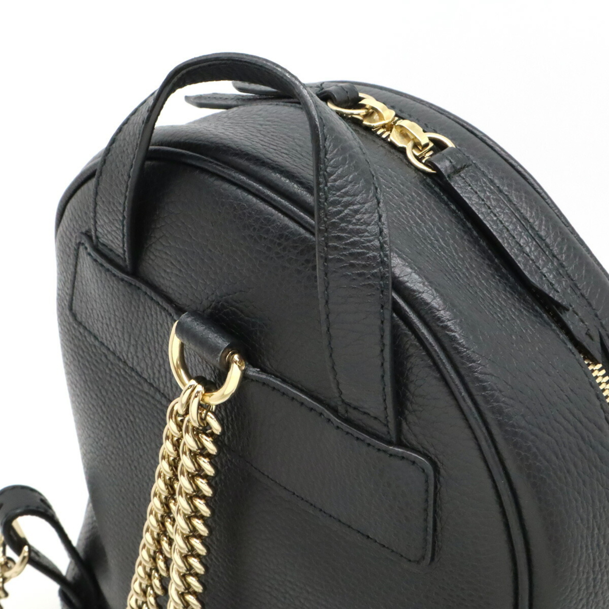 GUCCI Soho Backpack, Chain Shoulder, Leather, Black, 431570