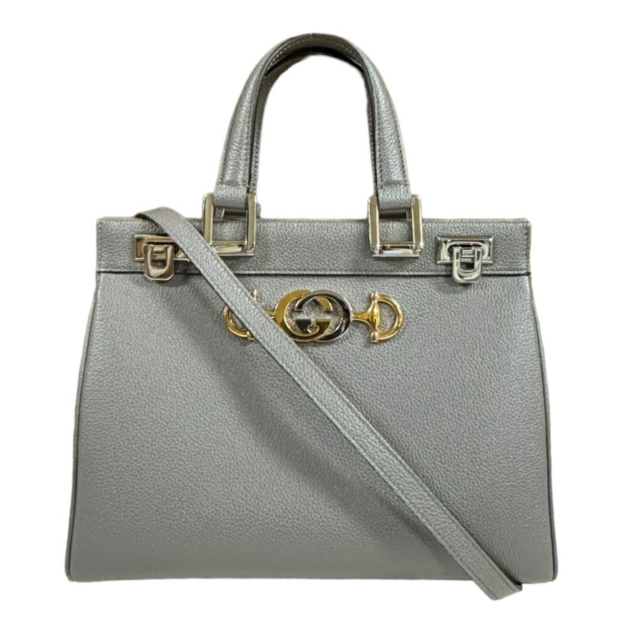 Gucci Zumi Shoulder Bag Leather 569712 Grey Women's GUCCI