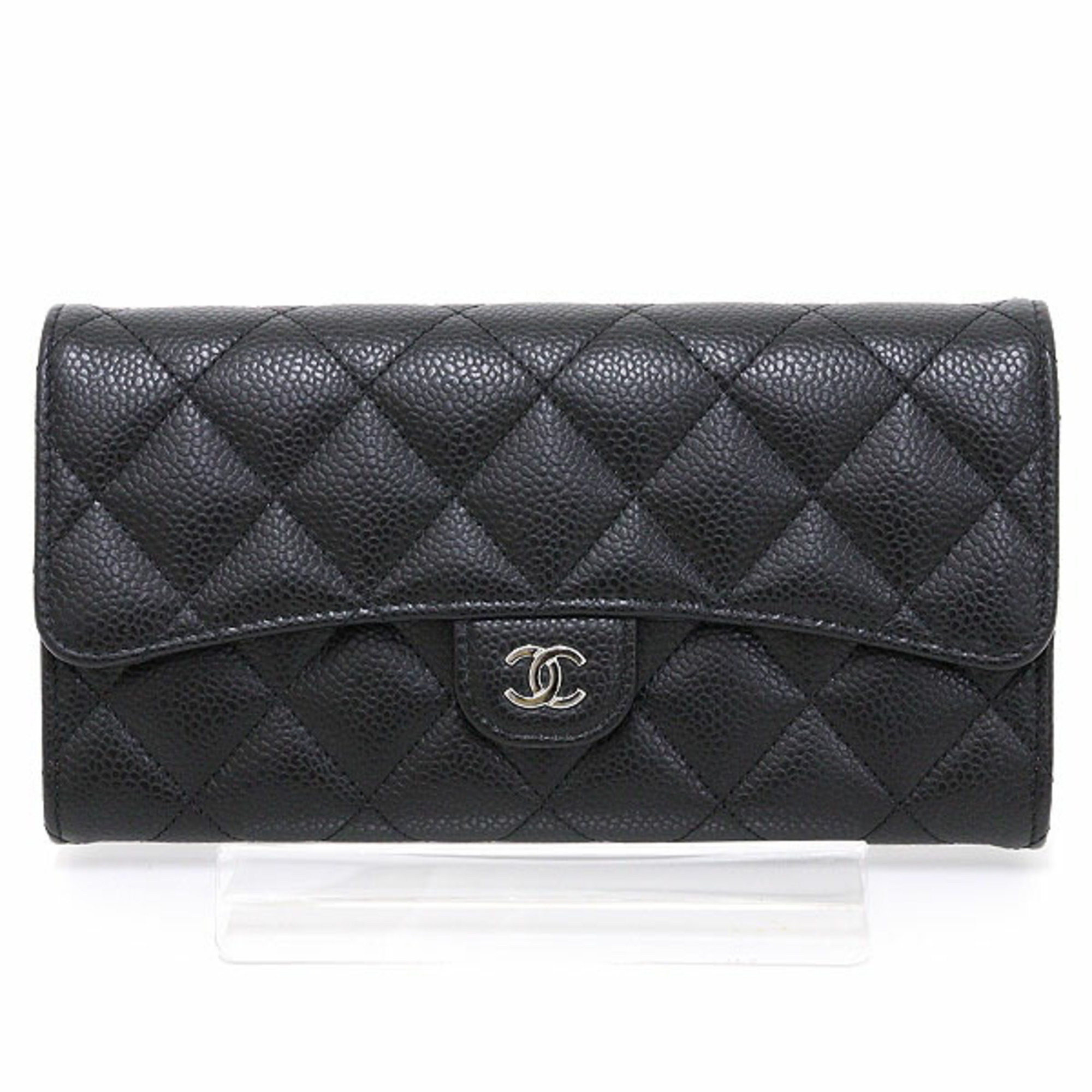 Chanel Classic Long Flap Wallet Caviar Skin Black AP0241 Matelasse