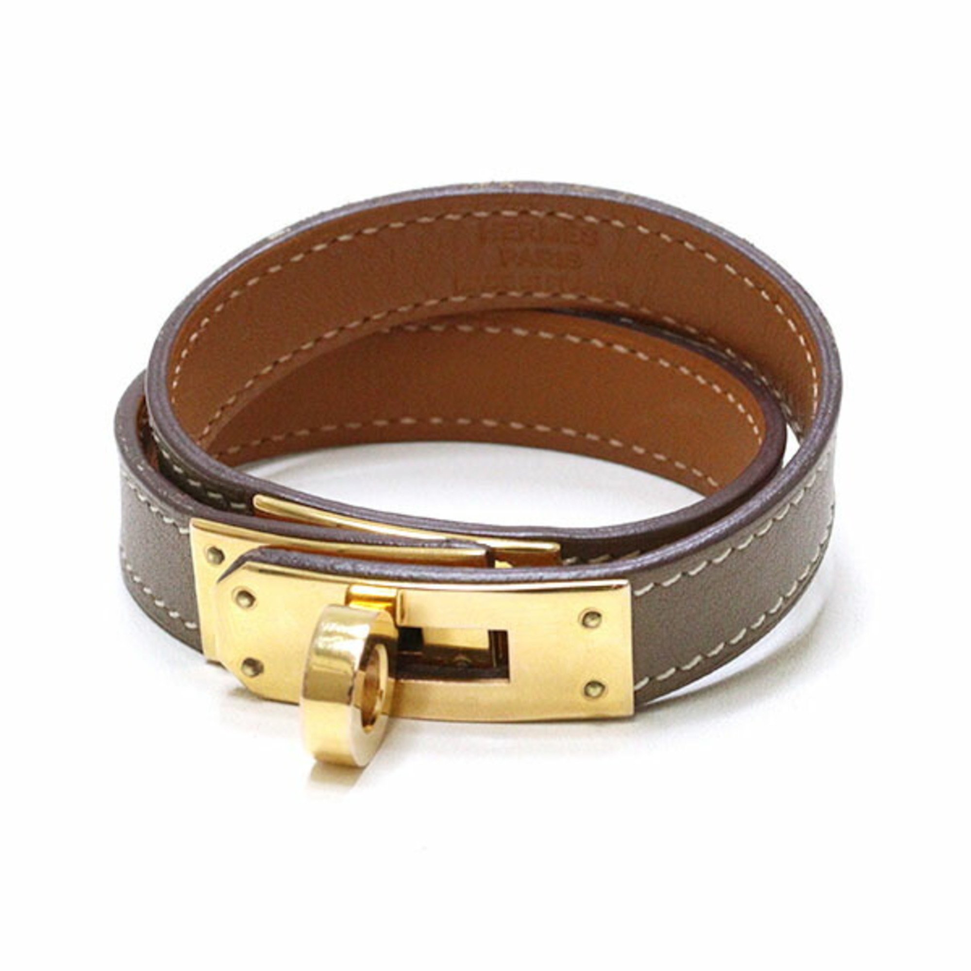 Hermes Kelly Double Tour Bracelet Swift Etoupe T2 D Engraved