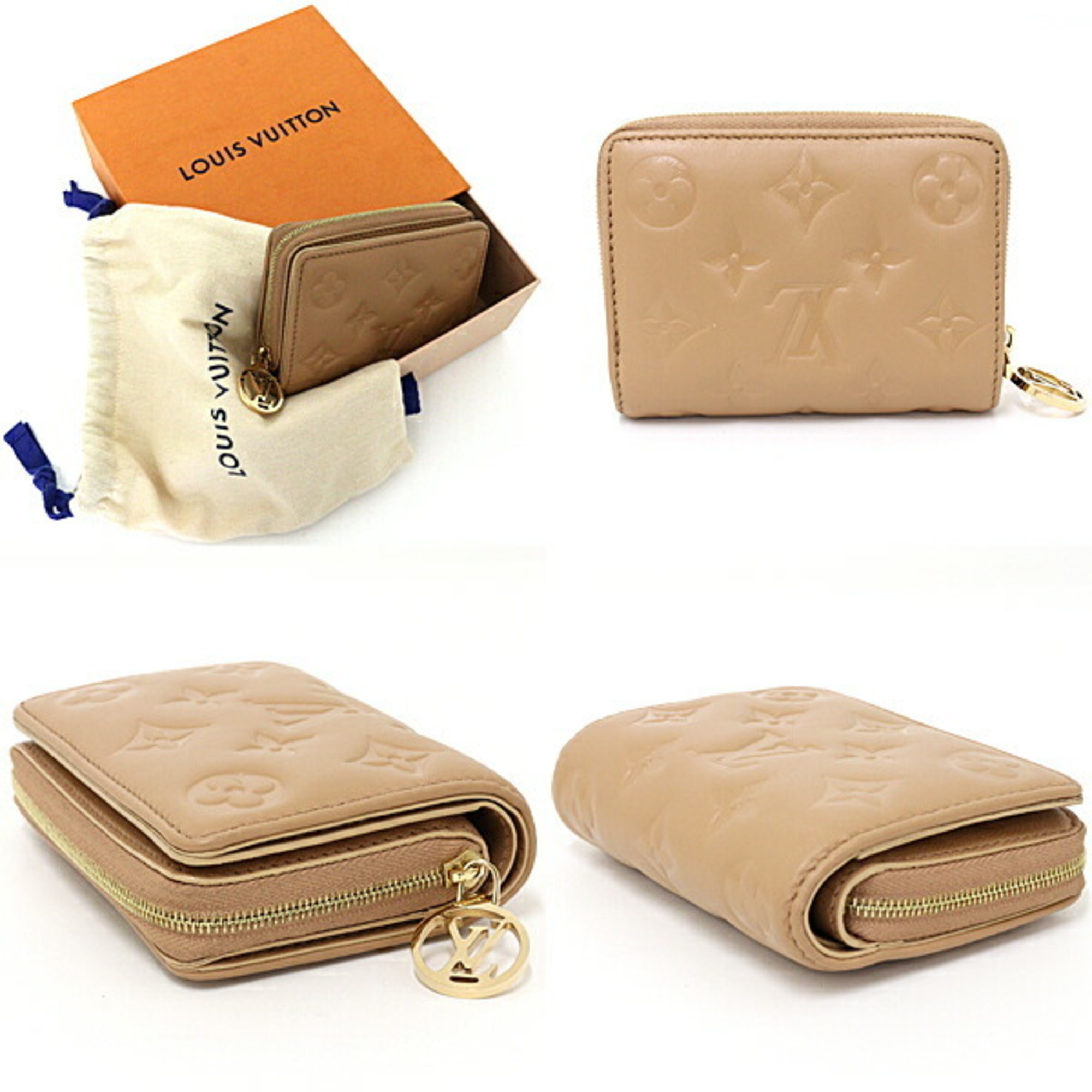 Louis Vuitton LOUIS VUITTON Portefeuille Lou Monogram Embossed Lamb Leather M81673 Camel S