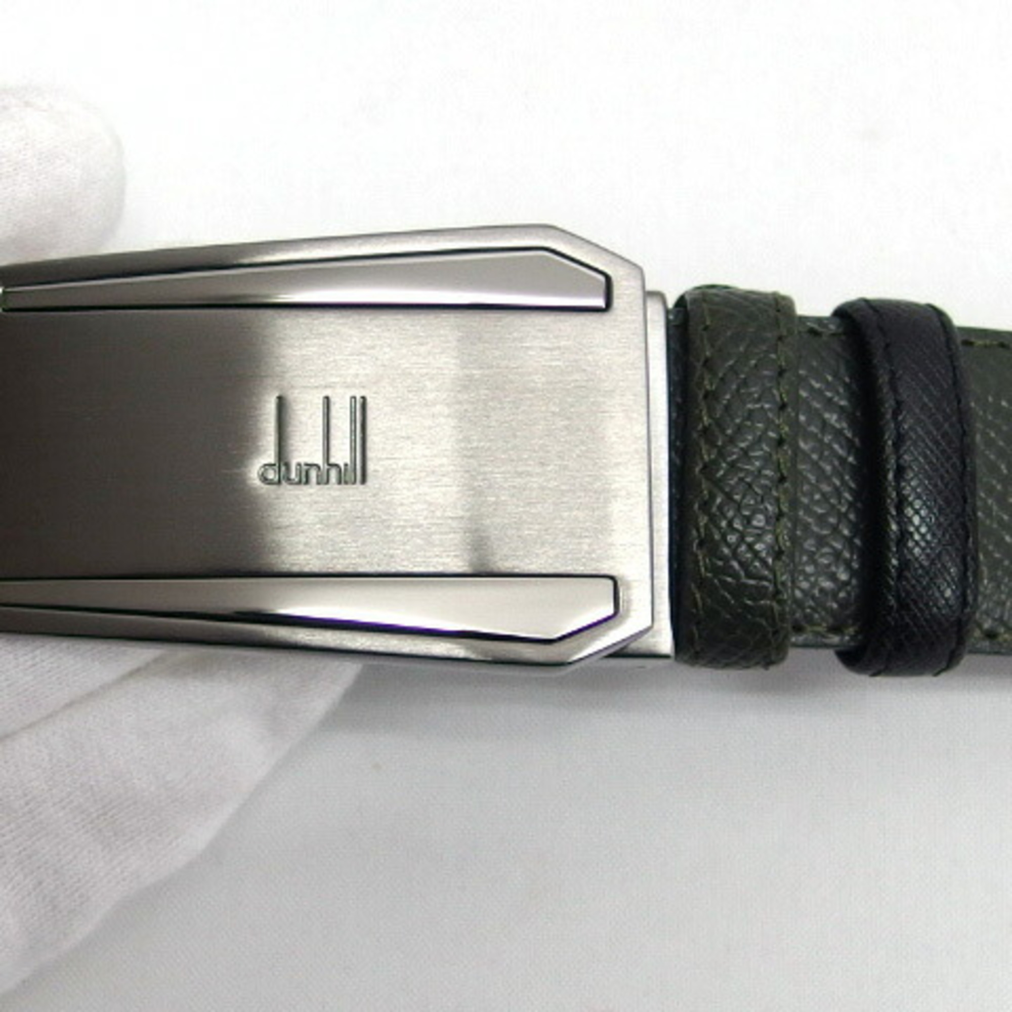 Dunhill embossed leather reversible belt, moss green, size 42