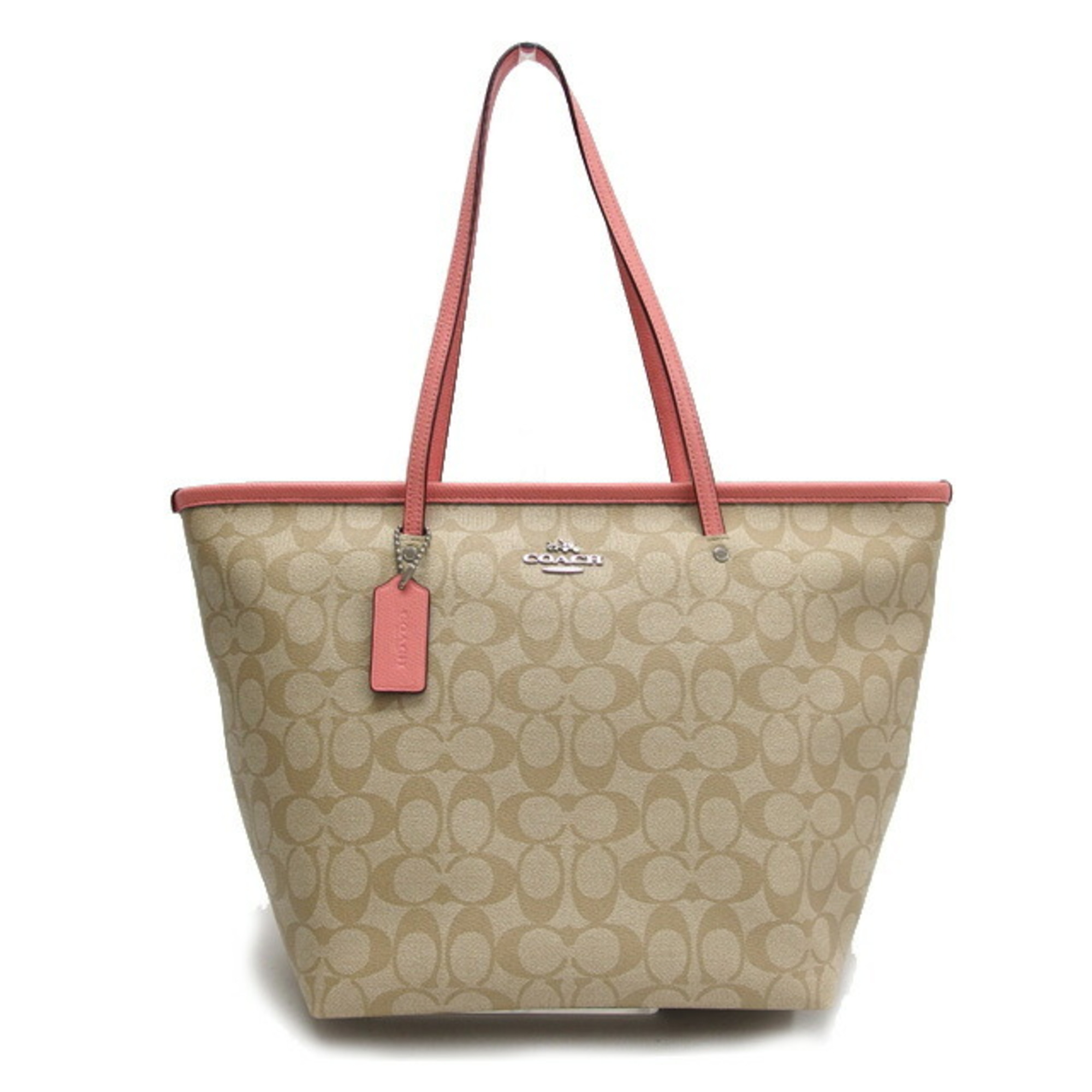 Coach Signature Tote Bag Beige x Pink