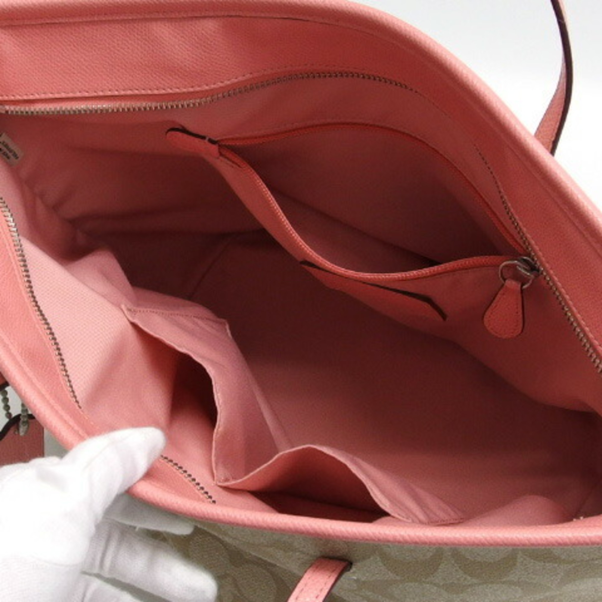 Coach Signature Tote Bag Beige x Pink