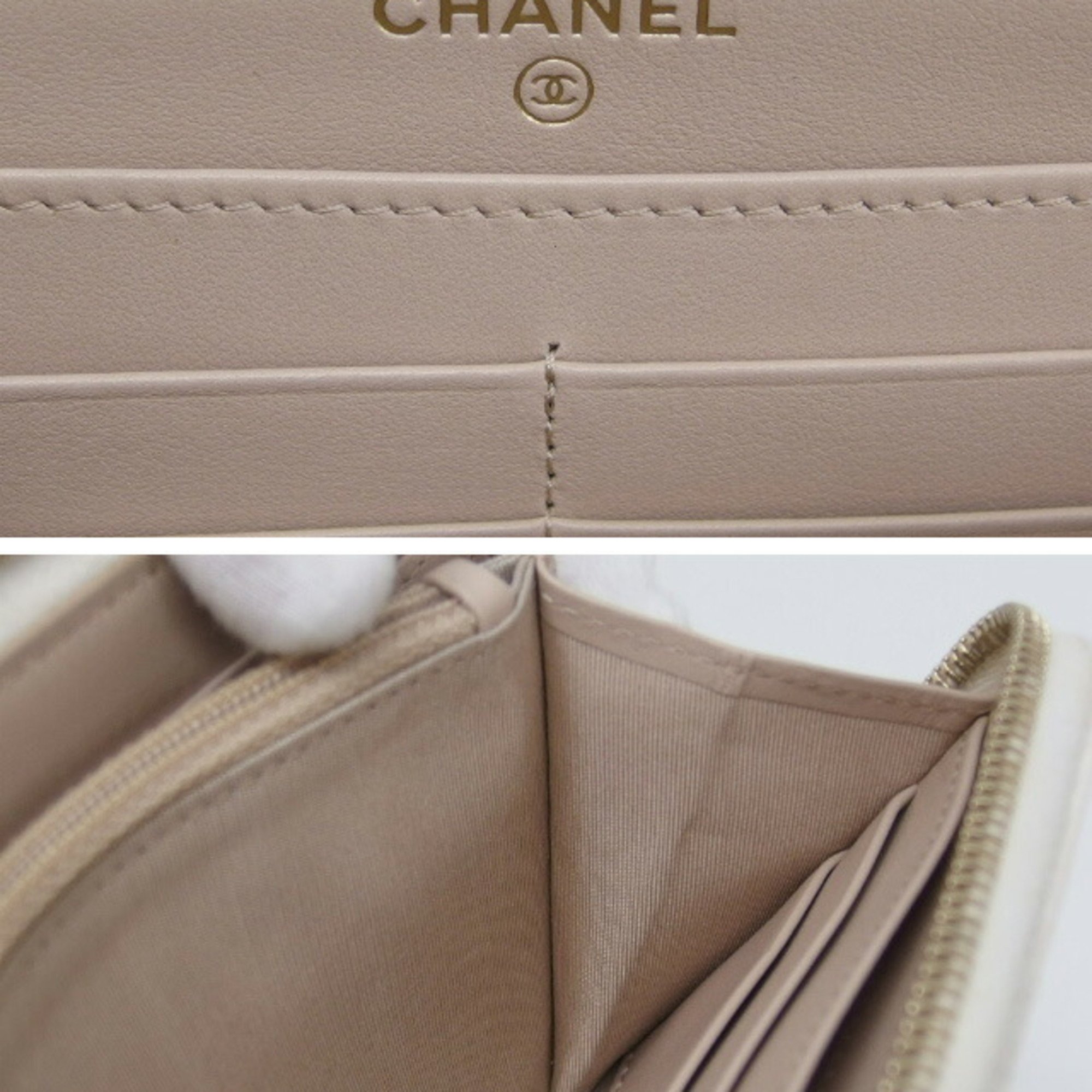 Chanel Matelasse Caviar Skin Round Long Wallet White