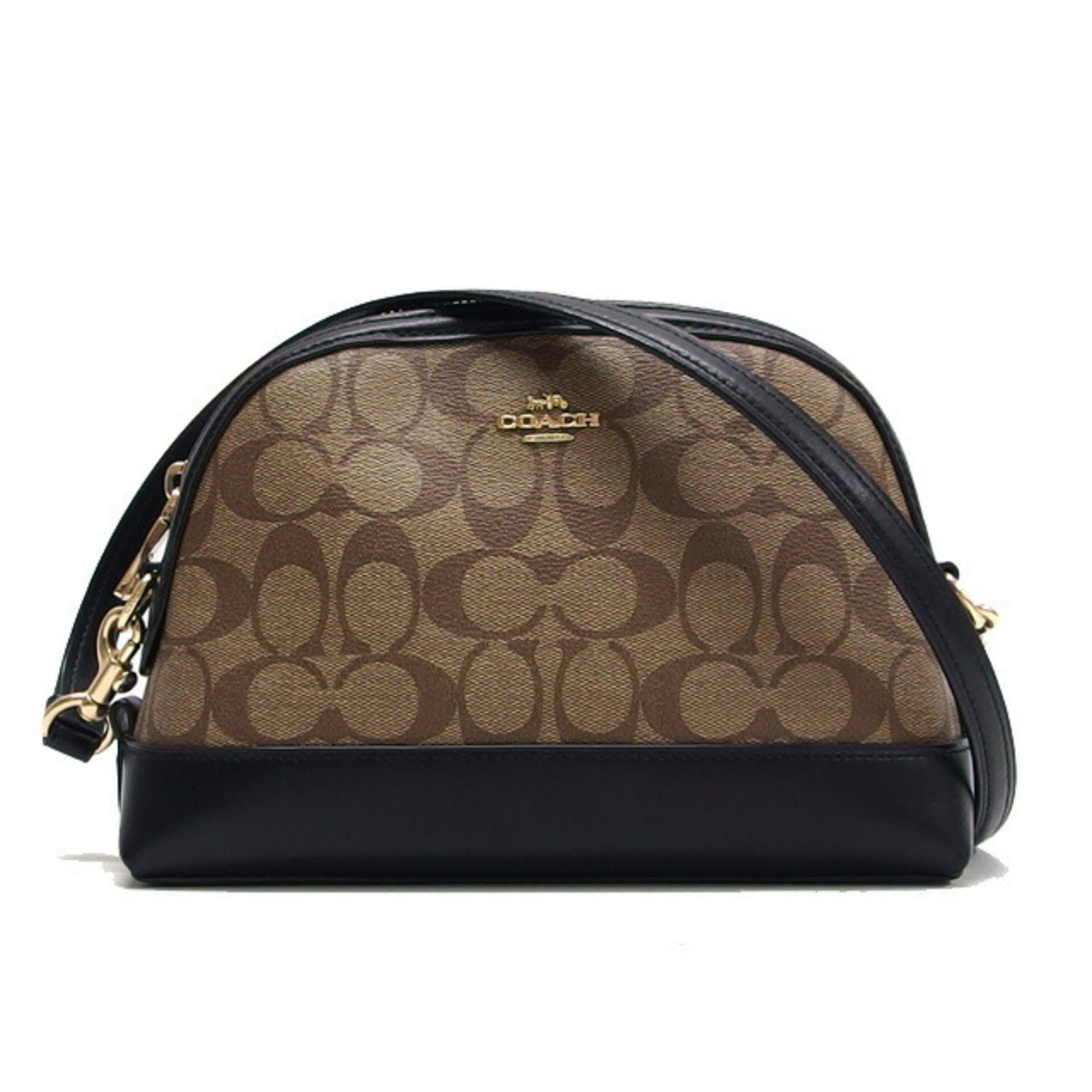 Coach Signature Shoulder Bag Beige x Brown Black