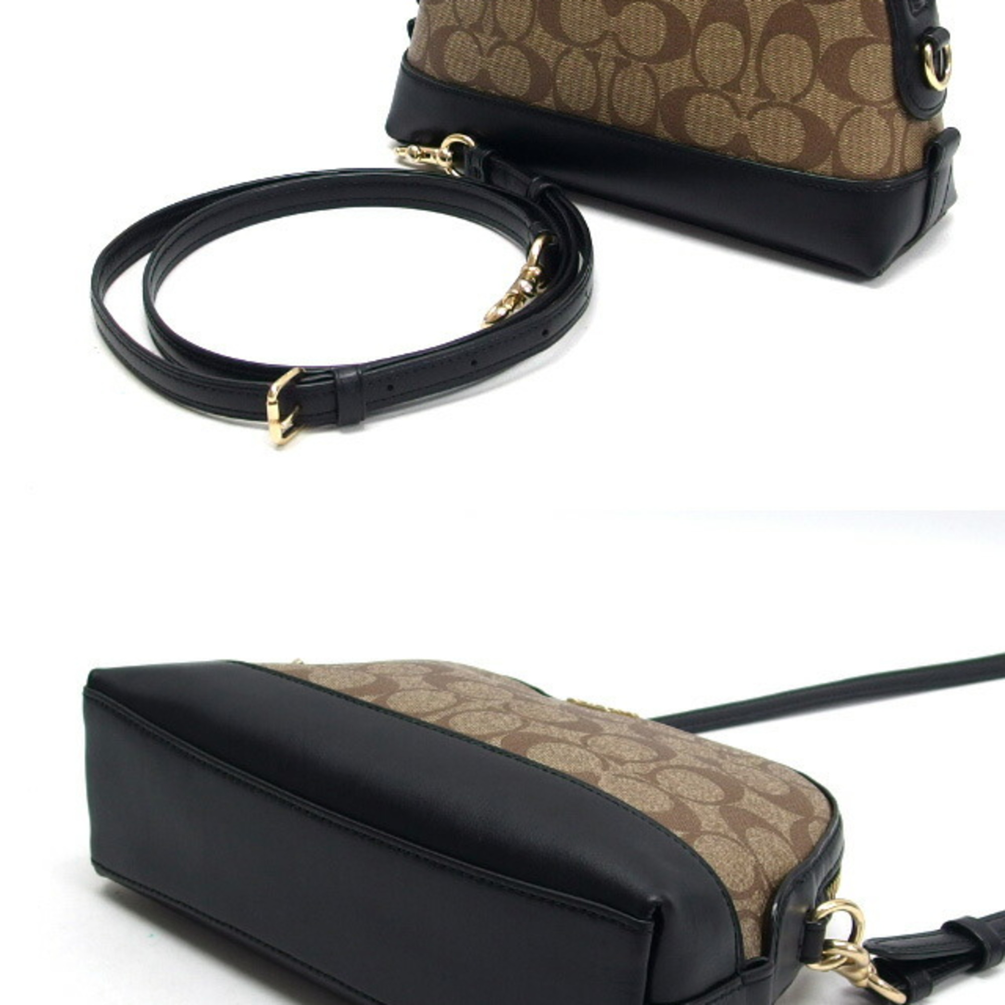 Coach Signature Shoulder Bag Beige x Brown Black