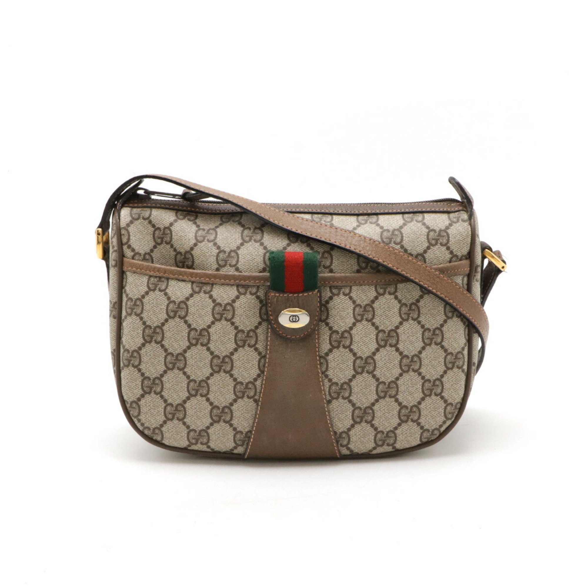 GUCCI Old Gucci Sherry Line Shoulder Bag Pochette PVC Leather Beige Brown 89.02.032