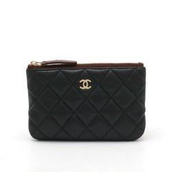 CHANEL Chanel Matelasse Coco Mark Pouch Coin Case Purse Lambskin Leather Black