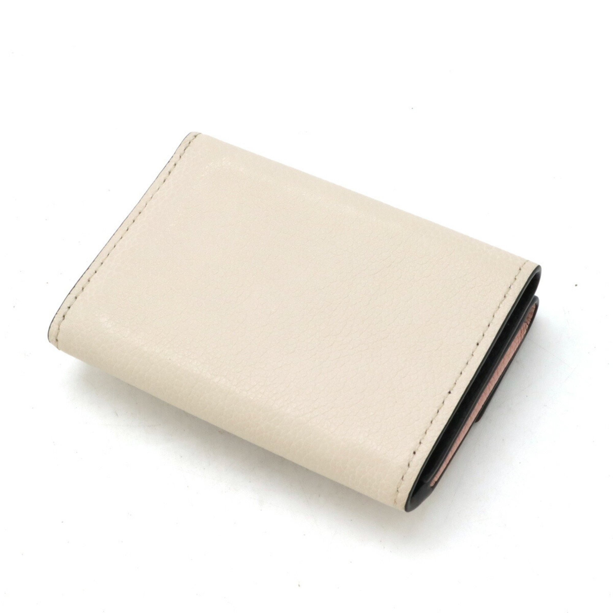 LOUIS VUITTON Louis Vuitton Portefeuille Lock Tri-fold Wallet Compact Bicolor Leather Beige Black M69340