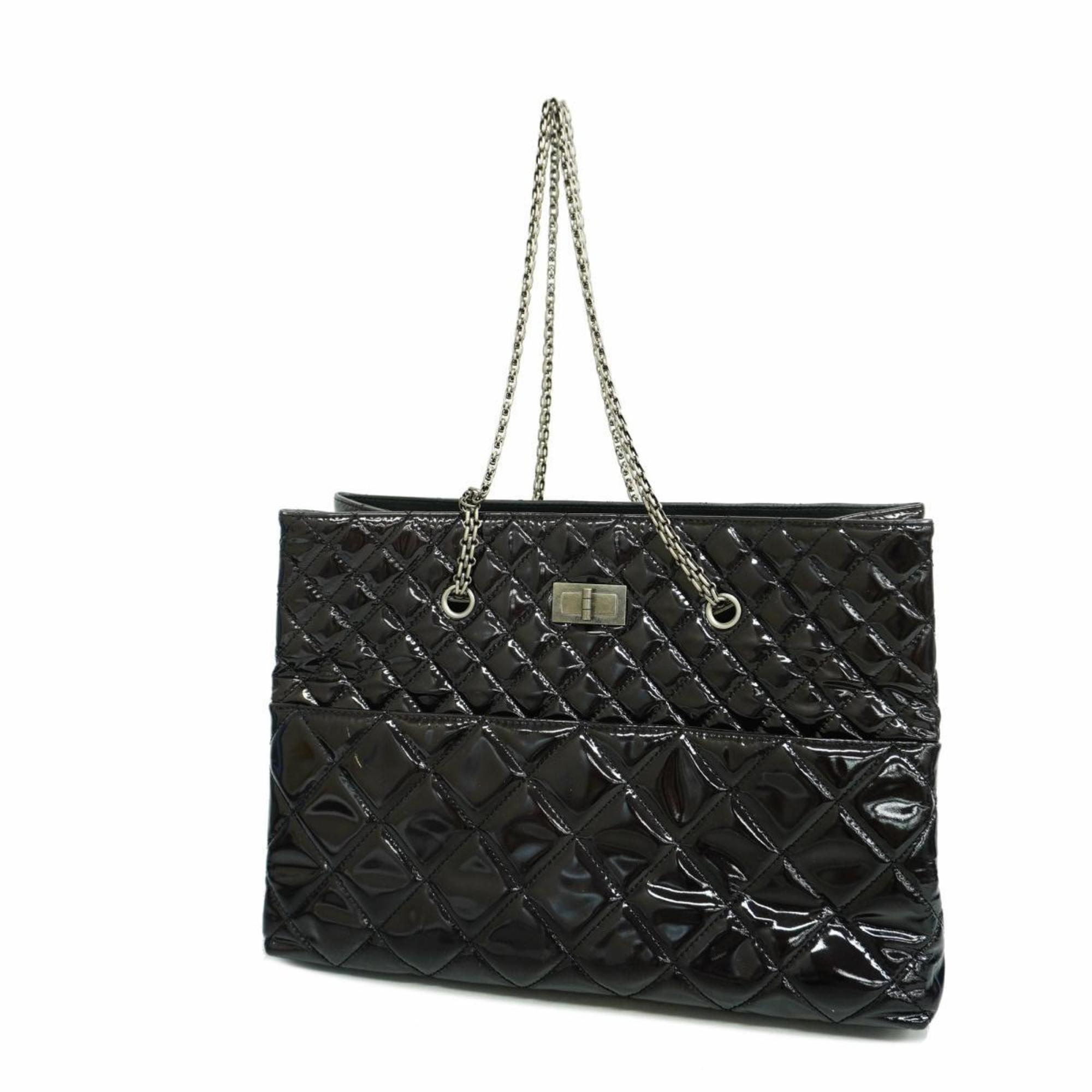 Chanel Shoulder Bag Matelasse 2.55 Chain Patent Leather Black Women's