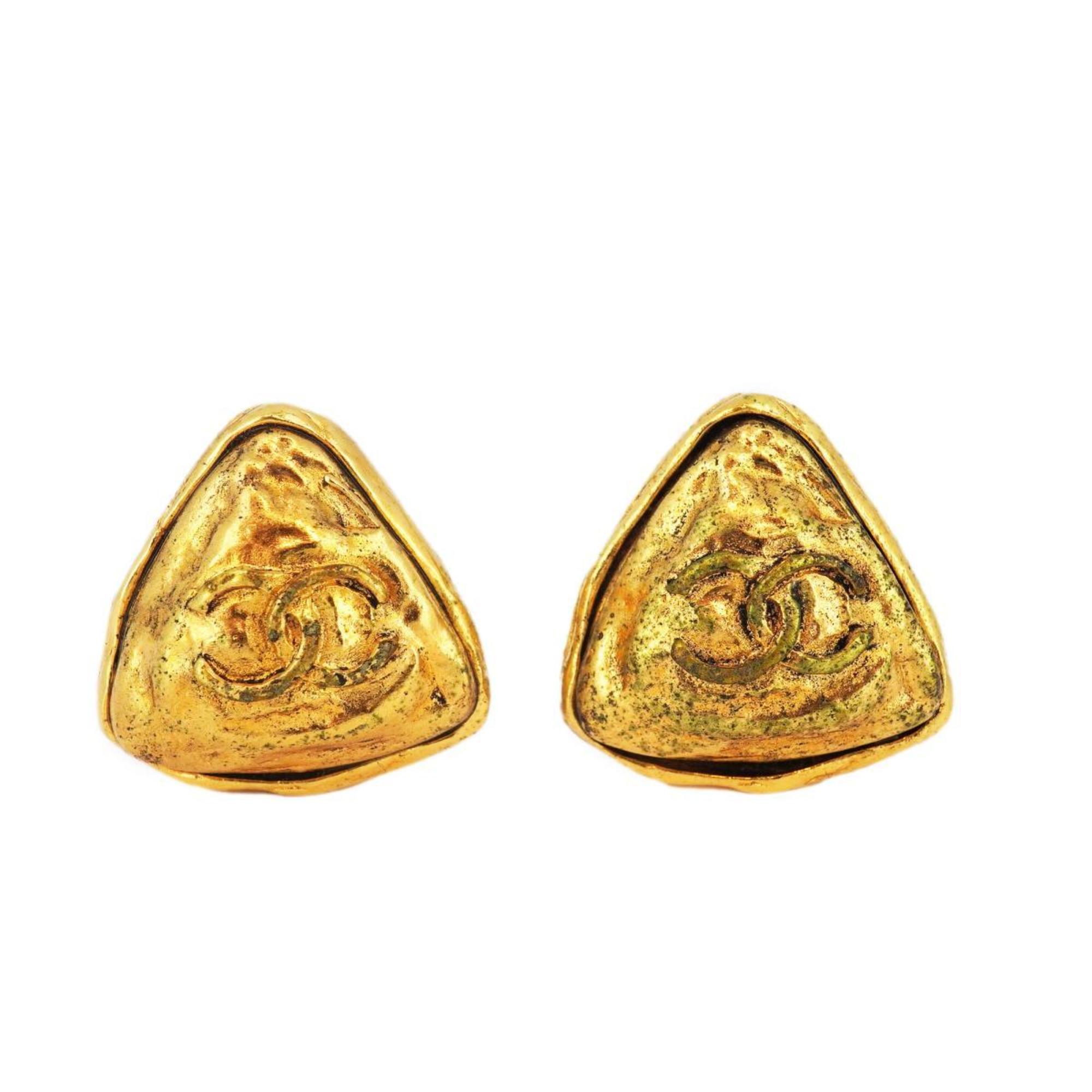 Chanel Earrings Coco Mark Triangle GP Plated Gold Women's