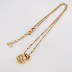 Christian Dior Necklace Circle Rhinestone GP Plated Gold Women's