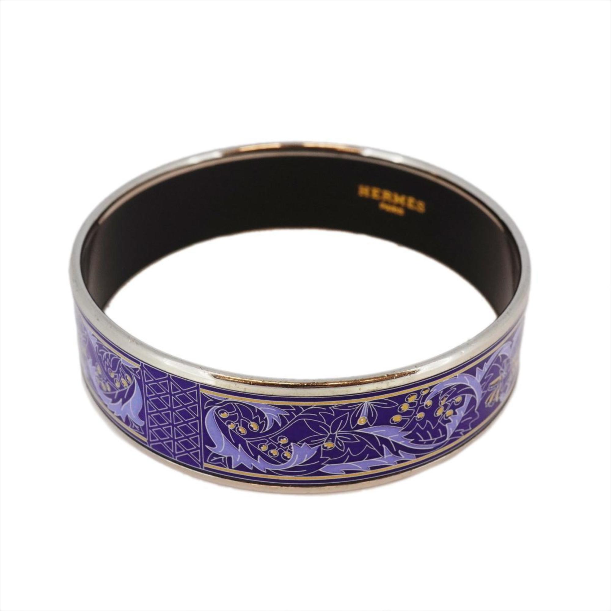 Hermes Bangle, GM enamel, metal, cloisonné, silver, blue, for women