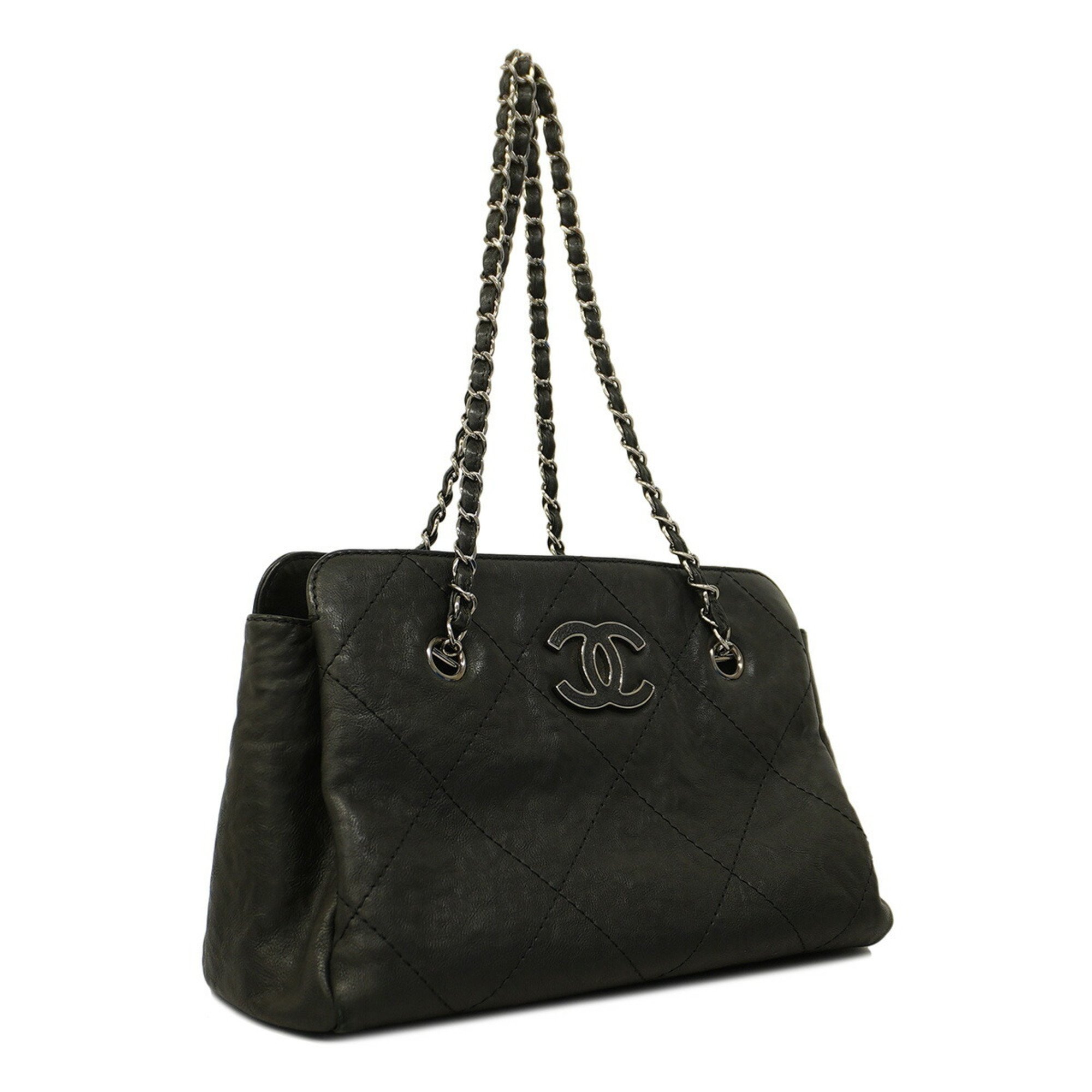 Chanel Shoulder Bag Matelasse Chain Leather Black Women's