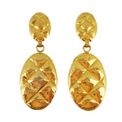 Chanel Earrings Matelasse Oval GP Plated Gold Women's