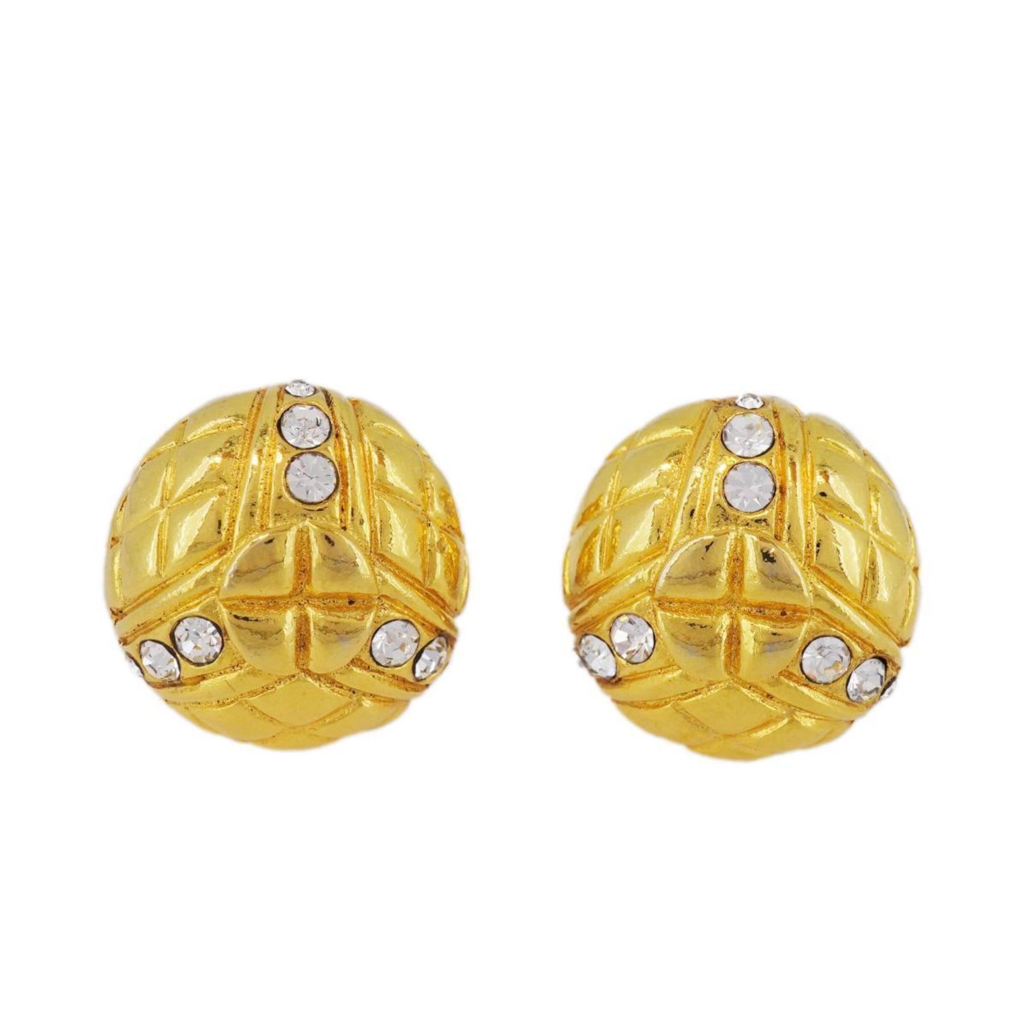 Chanel Earrings Circle Rhinestone GP Plated Gold Women's