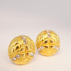 Chanel Earrings Circle Rhinestone GP Plated Gold Women's