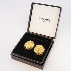 Chanel Earrings Circle Rhinestone GP Plated Gold Women's