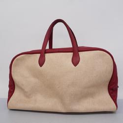 Hermes Boston Bag Victoria 50 Taurillon Clemence Toile H Natural Red Women's