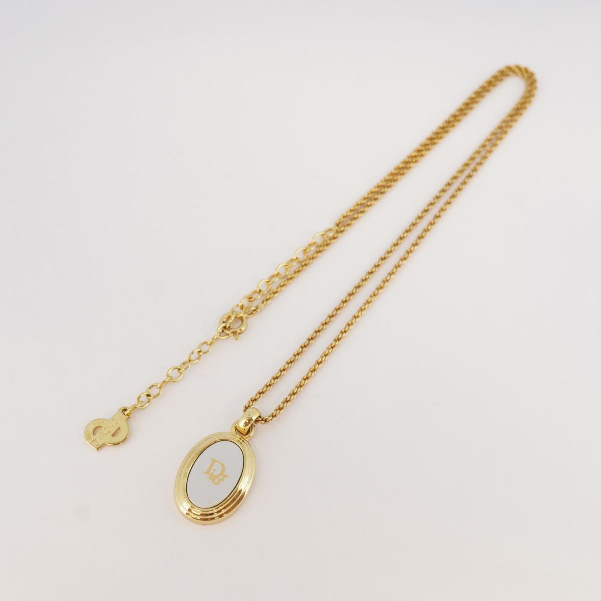 Christian Dior Necklace Oval GP Plated Gold Silver Women's