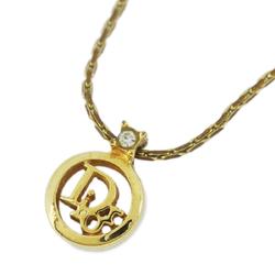 Christian Dior Necklace Circle Rhinestone GP Plated Gold Women's