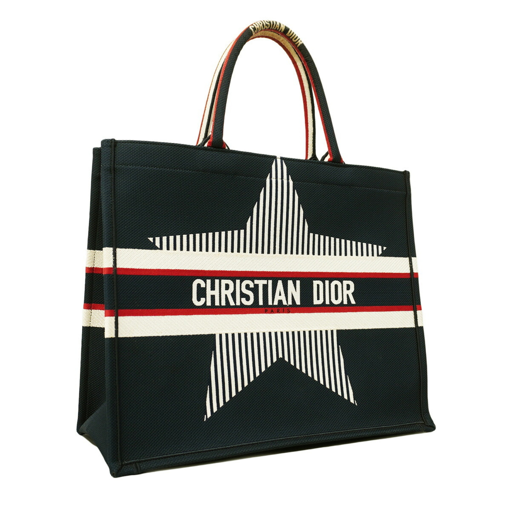 Christian Dior Tote Bag Book Nylon Canvas Navy Women's