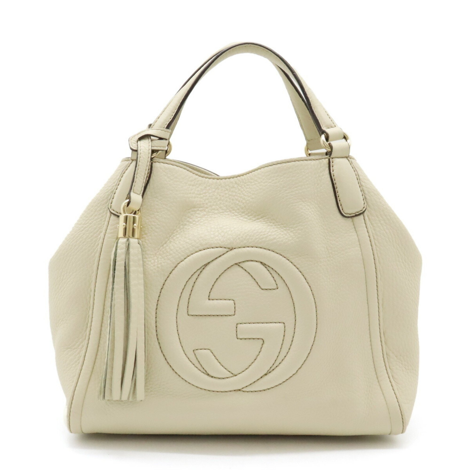 GUCCI Soho Interlocking G Handbag Tote Bag Leather Ivory Shoulder 336751