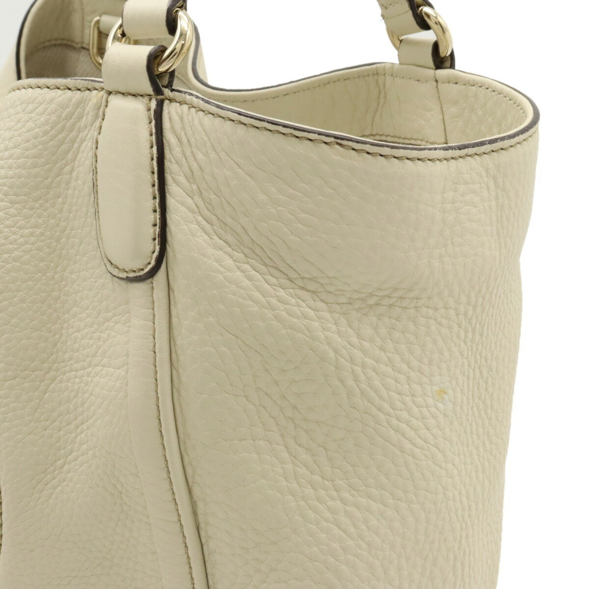 GUCCI Soho Interlocking G Handbag Tote Bag Leather Ivory Shoulder 336751