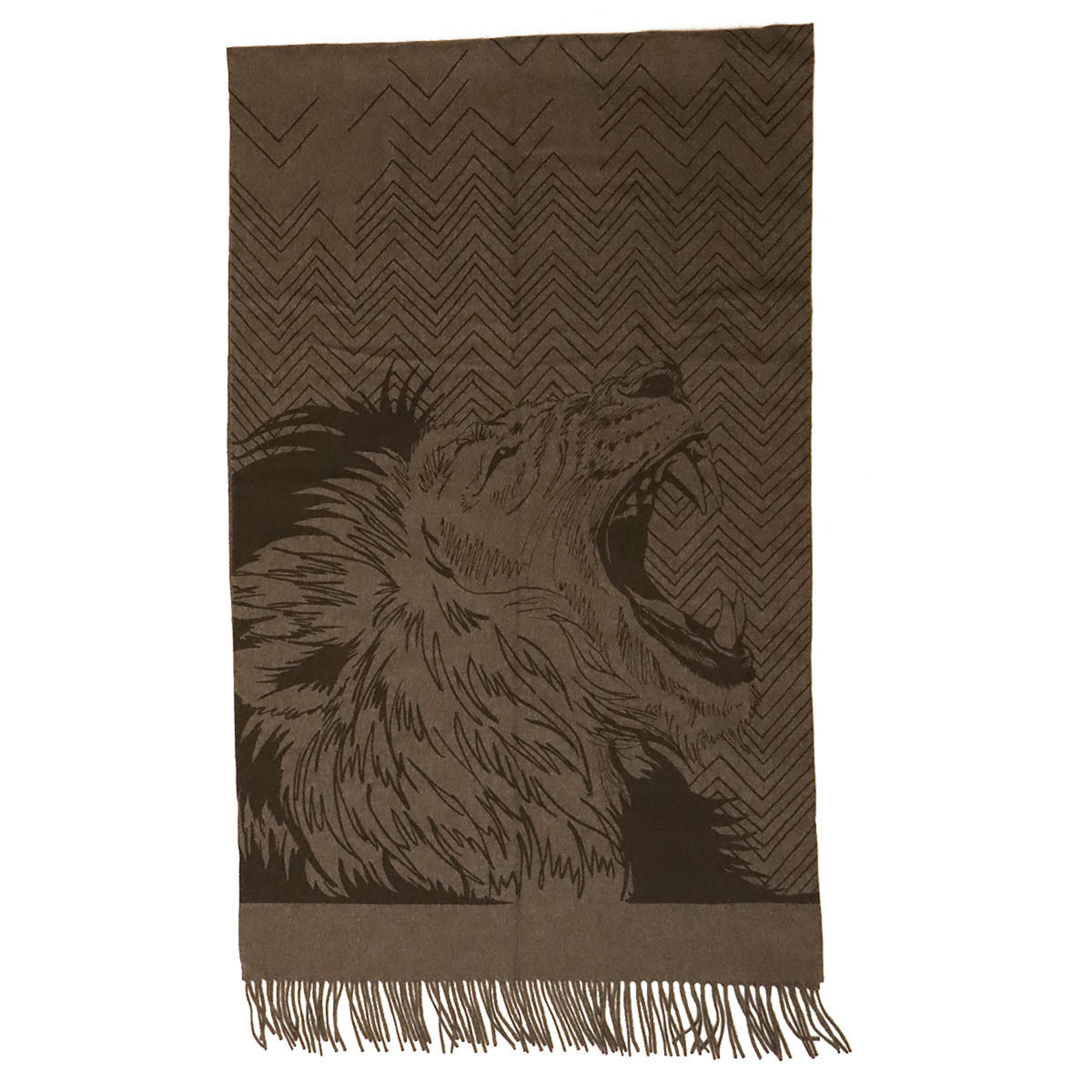 HERMES Hermes Large Scarf Lion 100% Cashmere Brown