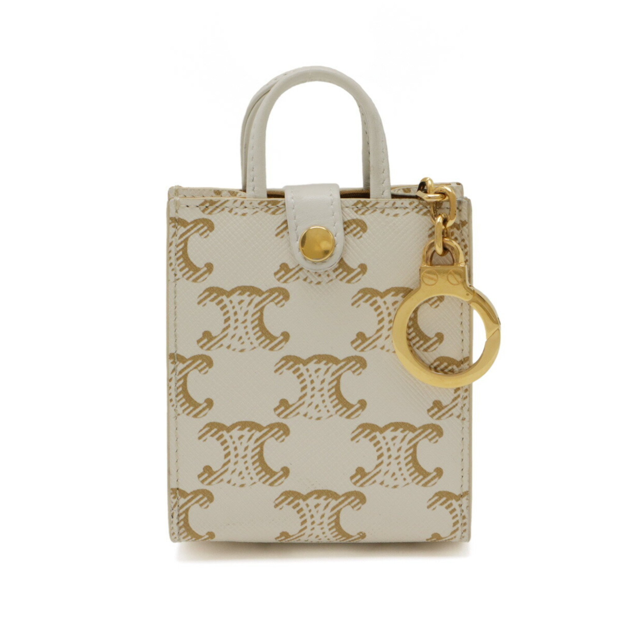 CELINE Micro Vertical Cabas Bag Charm Keychain Triomphe Canvas Ivory 10I492CZ1