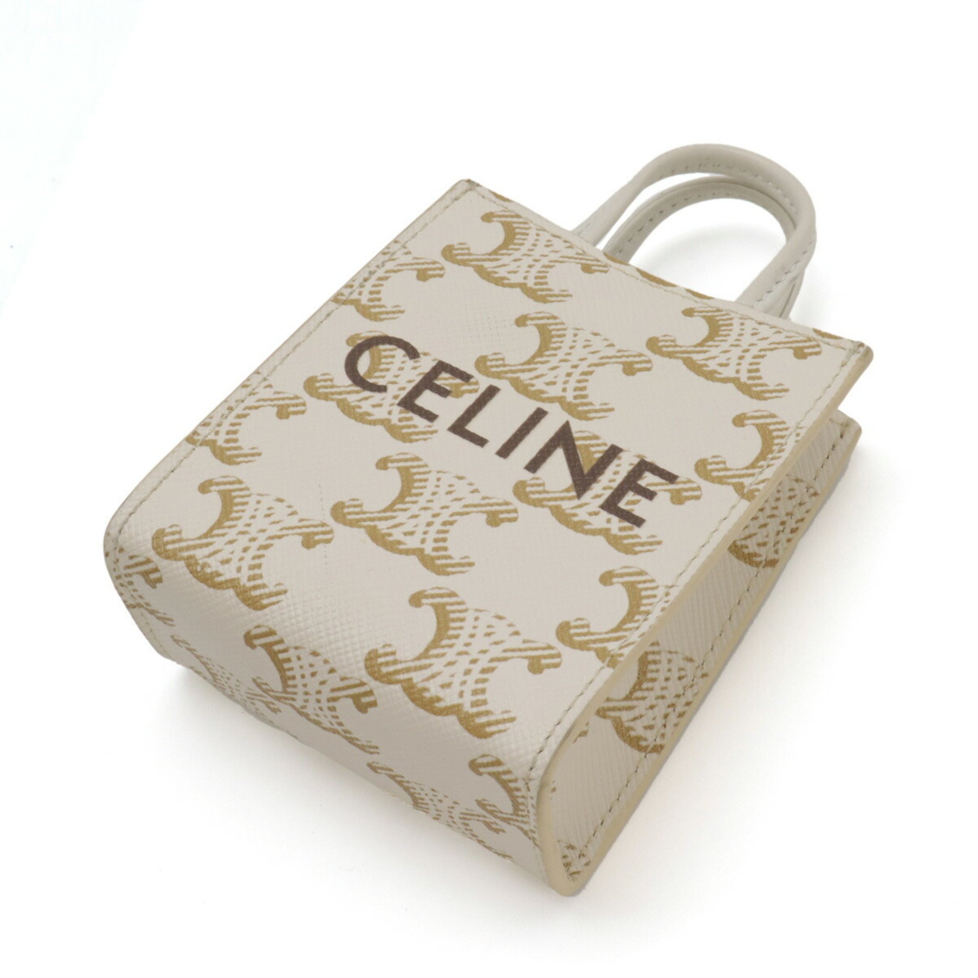 CELINE Micro Vertical Cabas Bag Charm Keychain Triomphe Canvas Ivory 10I492CZ1