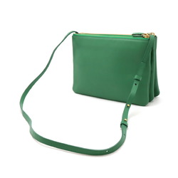 CELINE Trio Large Shoulder Bag Pochette Pouch Lambskin Leather Green 171453