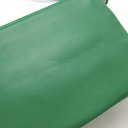 CELINE Trio Large Shoulder Bag Pochette Pouch Lambskin Leather Green 171453