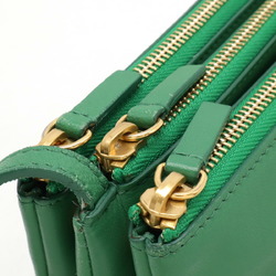 CELINE Trio Large Shoulder Bag Pochette Pouch Lambskin Leather Green 171453